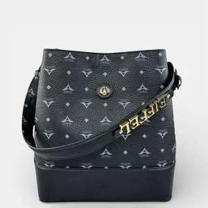 Τσάντα γυναικεία ώμου La Tour Eiffel μαύρη με εσωτερικές θήκες και φερμουάρ