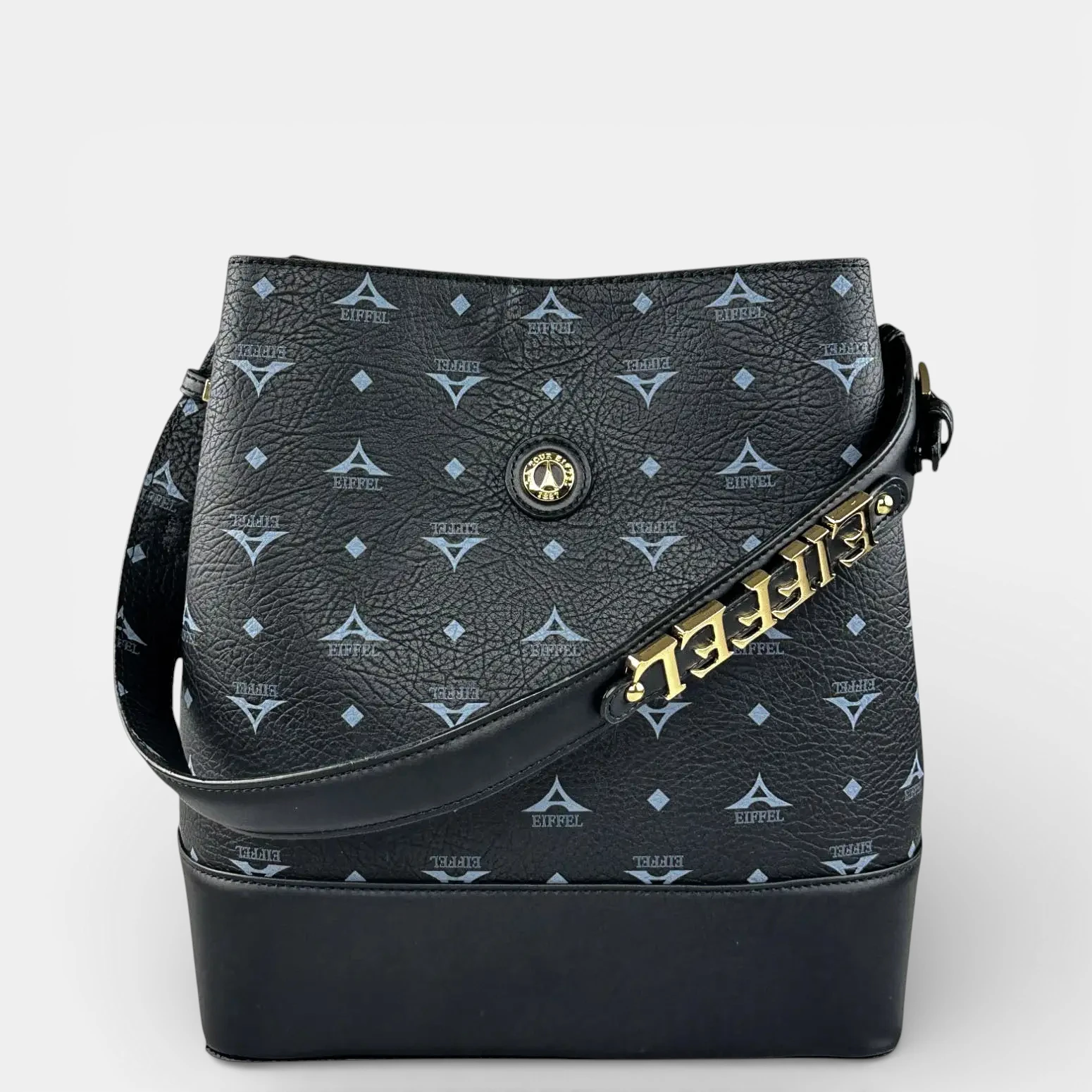 Τσάντα γυναικεία ώμου La Tour Eiffel μαύρη με εσωτερικές θήκες και φερμουάρ
