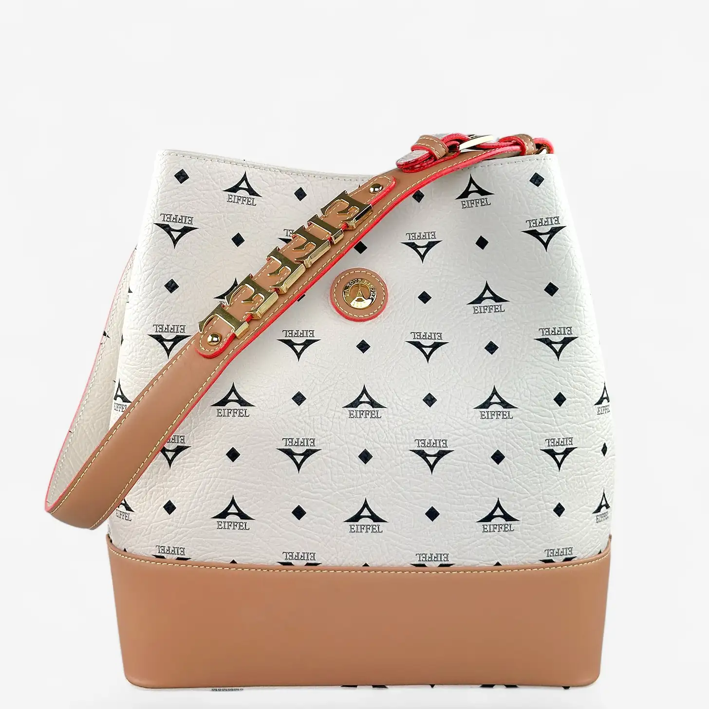 Τσάντα γυναικεία ώμου La Tour Eiffel εκρού με εσωτερικές θήκες και φερμουάρ