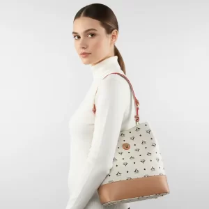 Τσάντα γυναικεία ώμου La Tour Eiffel εκρού με εσωτερικές θήκες και φερμουάρ