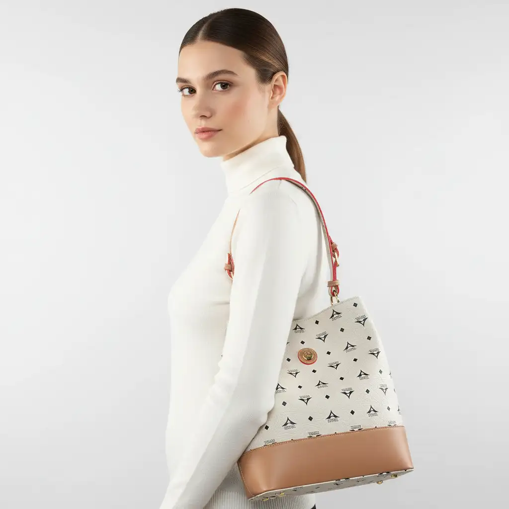 Τσάντα γυναικεία ώμου La Tour Eiffel εκρού με εσωτερικές θήκες και φερμουάρ