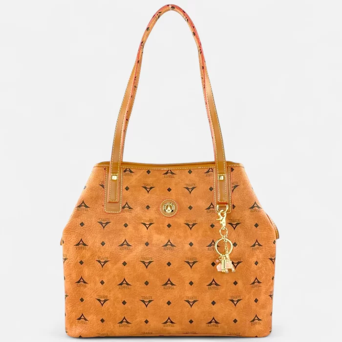 Τσάντα γυναικεία ώμου ταμπα La Tour Eiffel με δερμάτινες λεπτομέρειες και μπρελόκ