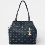 Τσάντα γυναικεία ώμου μαύρη La Tour Eiffel με δερμάτινες λεπτομέρειες και μπρελόκ