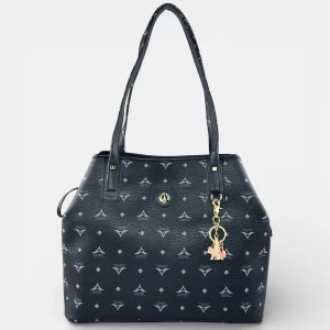 Τσάντα γυναικεία ώμου μαύρη La Tour Eiffel με δερμάτινες λεπτομέρειες και μπρελόκ