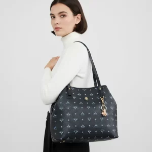 Τσάντα γυναικεία ώμου μαύρη La Tour Eiffel με δερμάτινες λεπτομέρειες και μπρελόκ