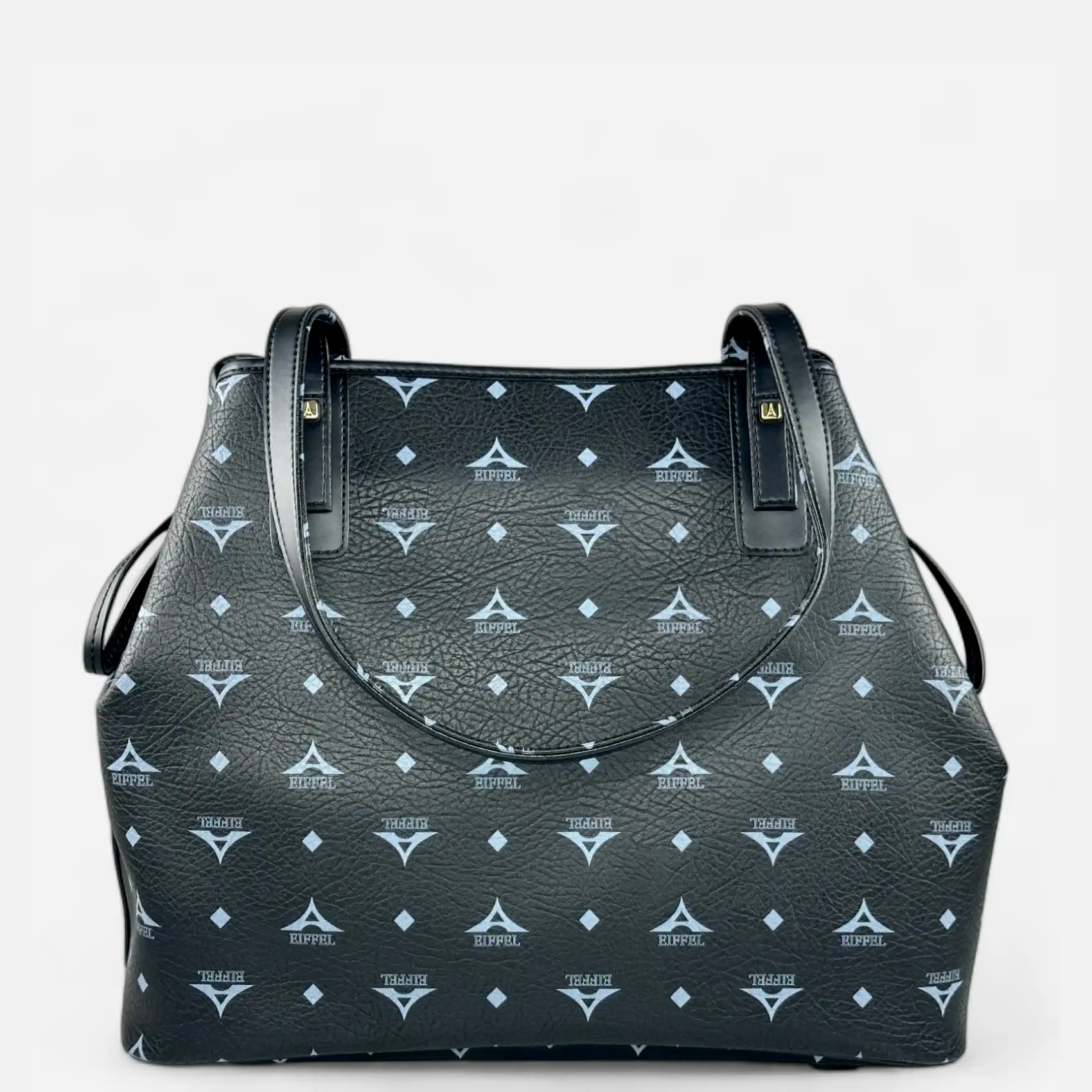 Τσάντα γυναικεία ώμου μαύρη La Tour Eiffel με δερμάτινες λεπτομέρειες και μπρελόκ