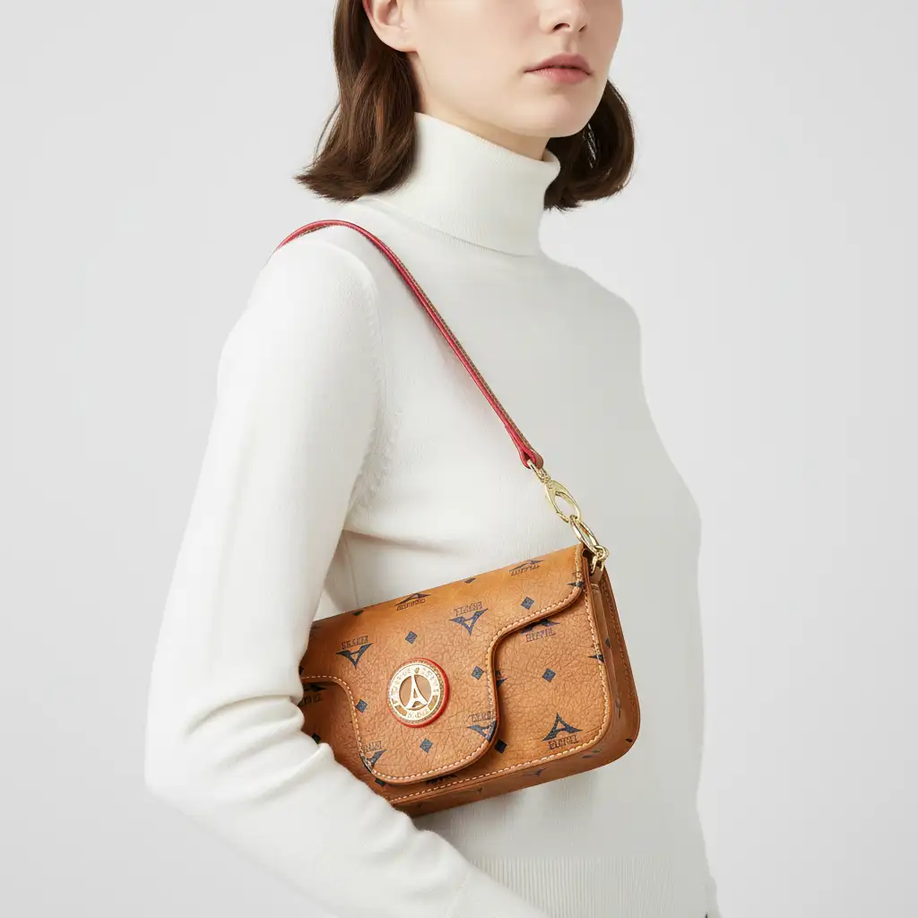 Τσάντα γυναικεία ώμου La Tour Eiffel ταμπά με χρυσή αλυσίδα και λογότυπο