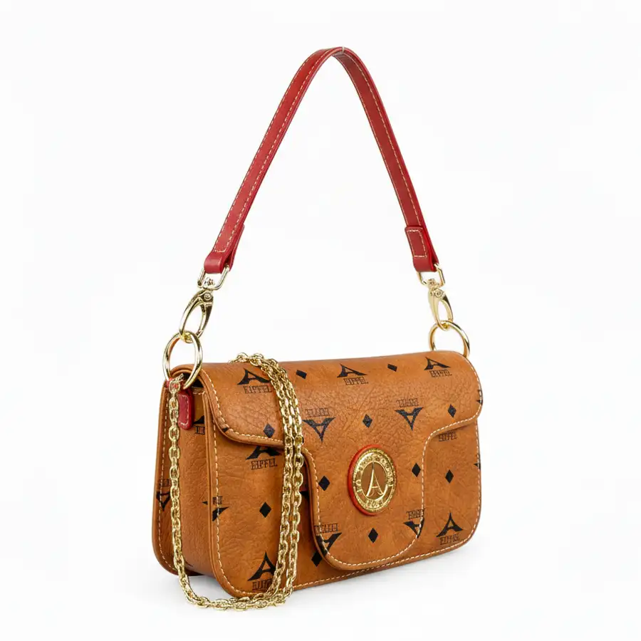 Τσάντα γυναικεία ώμου La Tour Eiffel ταμπά με χρυσή αλυσίδα και λογότυπο