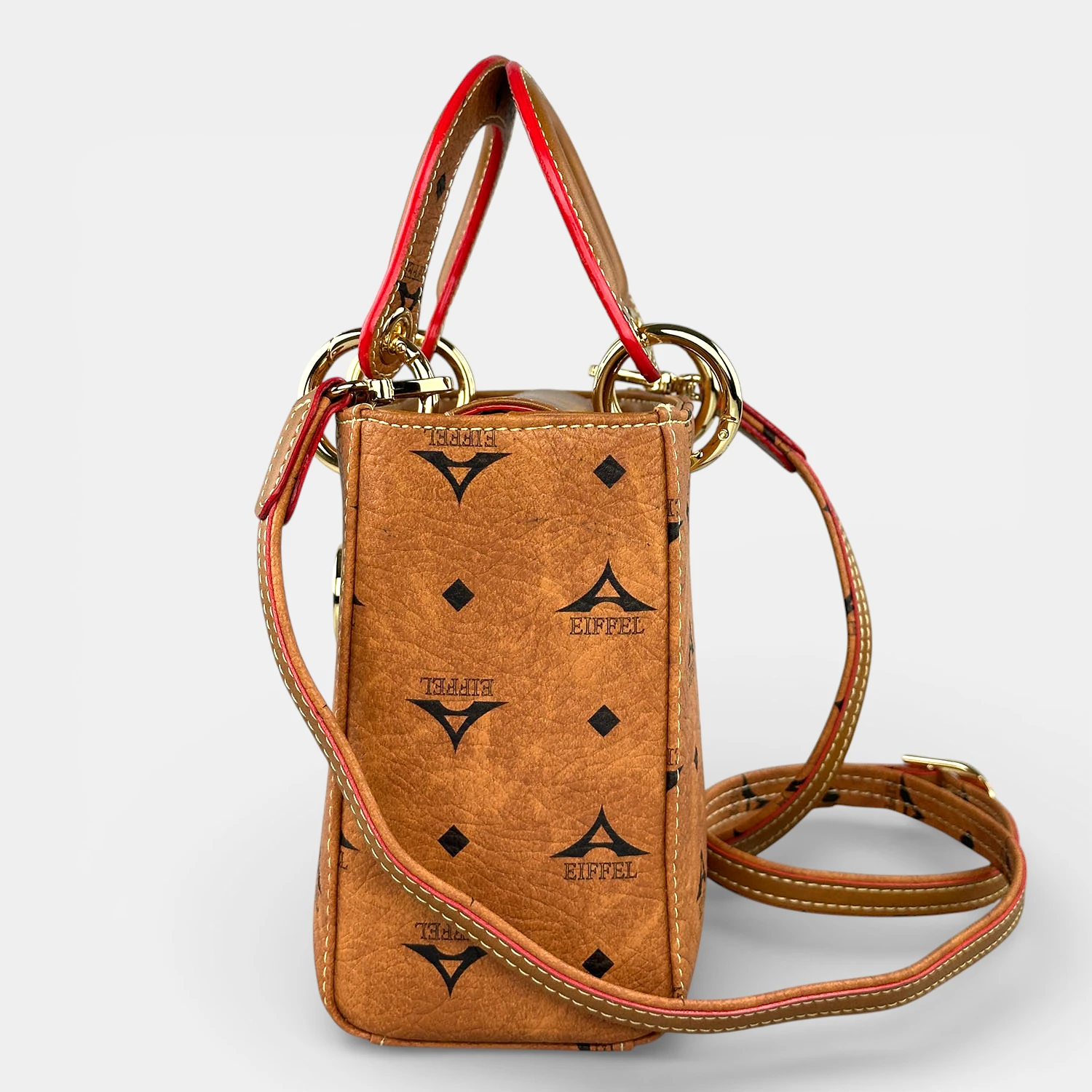 Τσάντα γυναικεία χειρός μικρή La Tour Eiffel ταμπά με καπάκι και λουρί χιαστί