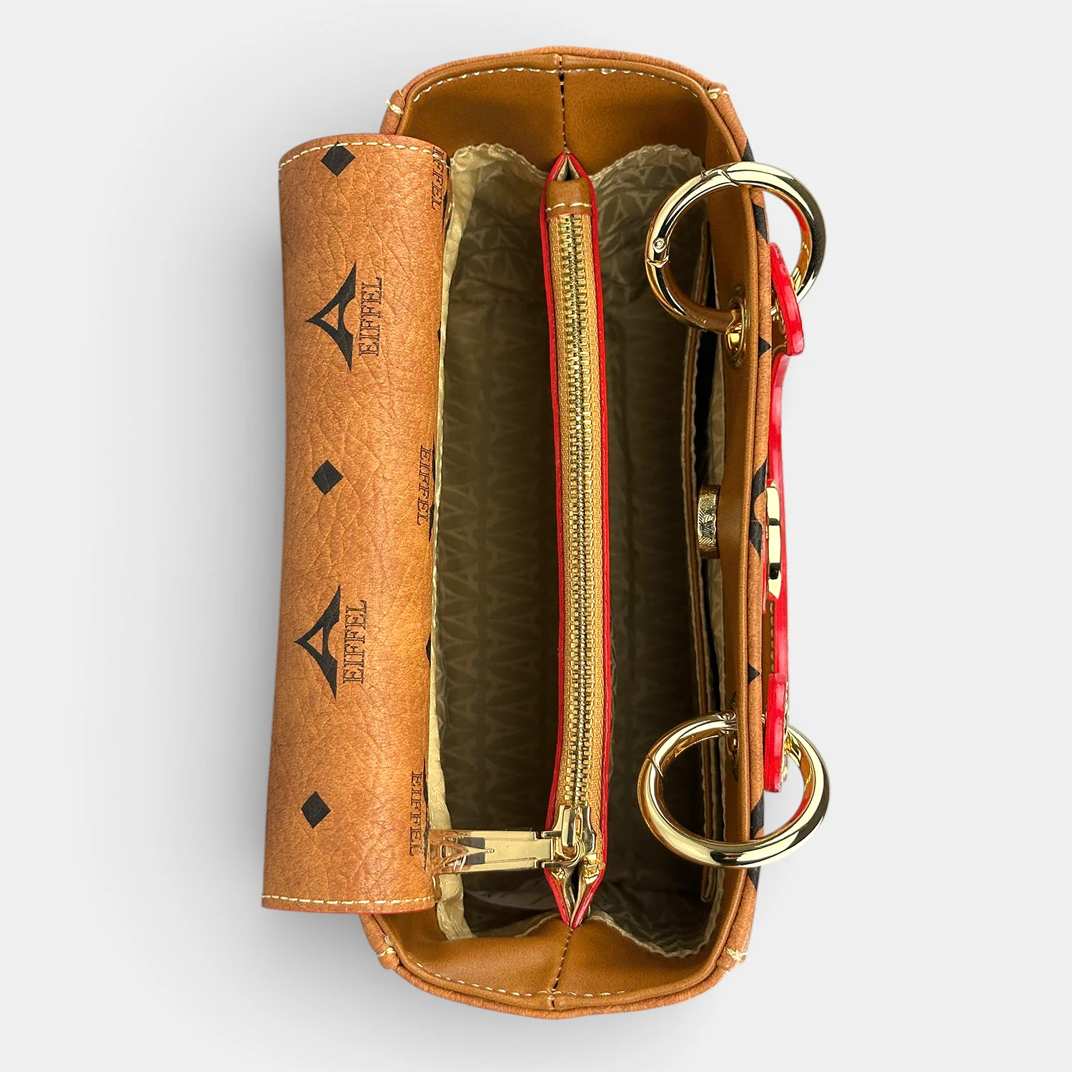 Τσάντα γυναικεία χειρός μικρή La Tour Eiffel ταμπά με καπάκι και λουρί χιαστί