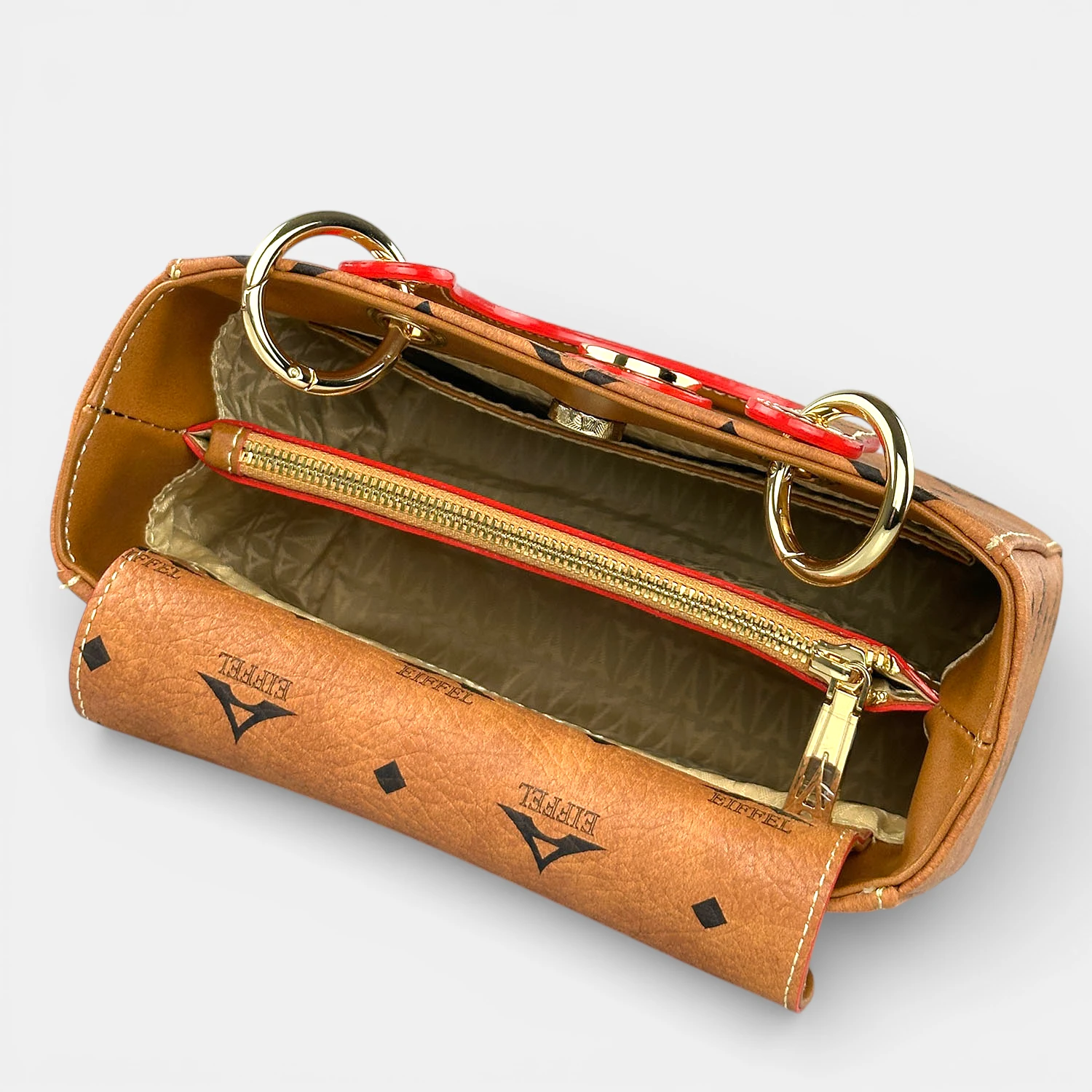 Τσάντα γυναικεία χειρός μικρή La Tour Eiffel ταμπά με καπάκι και λουρί χιαστί