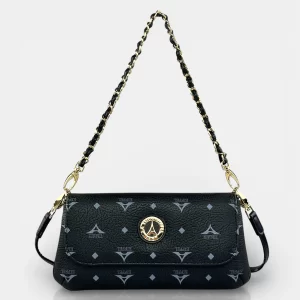 Τσάντα γυναικεία ώμου χιαστί La Tour Eiffel μαύρη με πλεκτή αλυσίδα