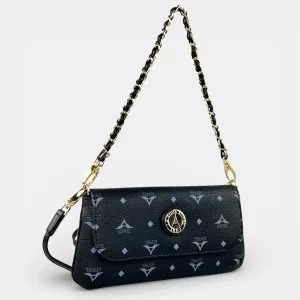 Τσάντα γυναικεία ώμου χιαστί La Tour Eiffel μαύρη με πλεκτή αλυσίδα