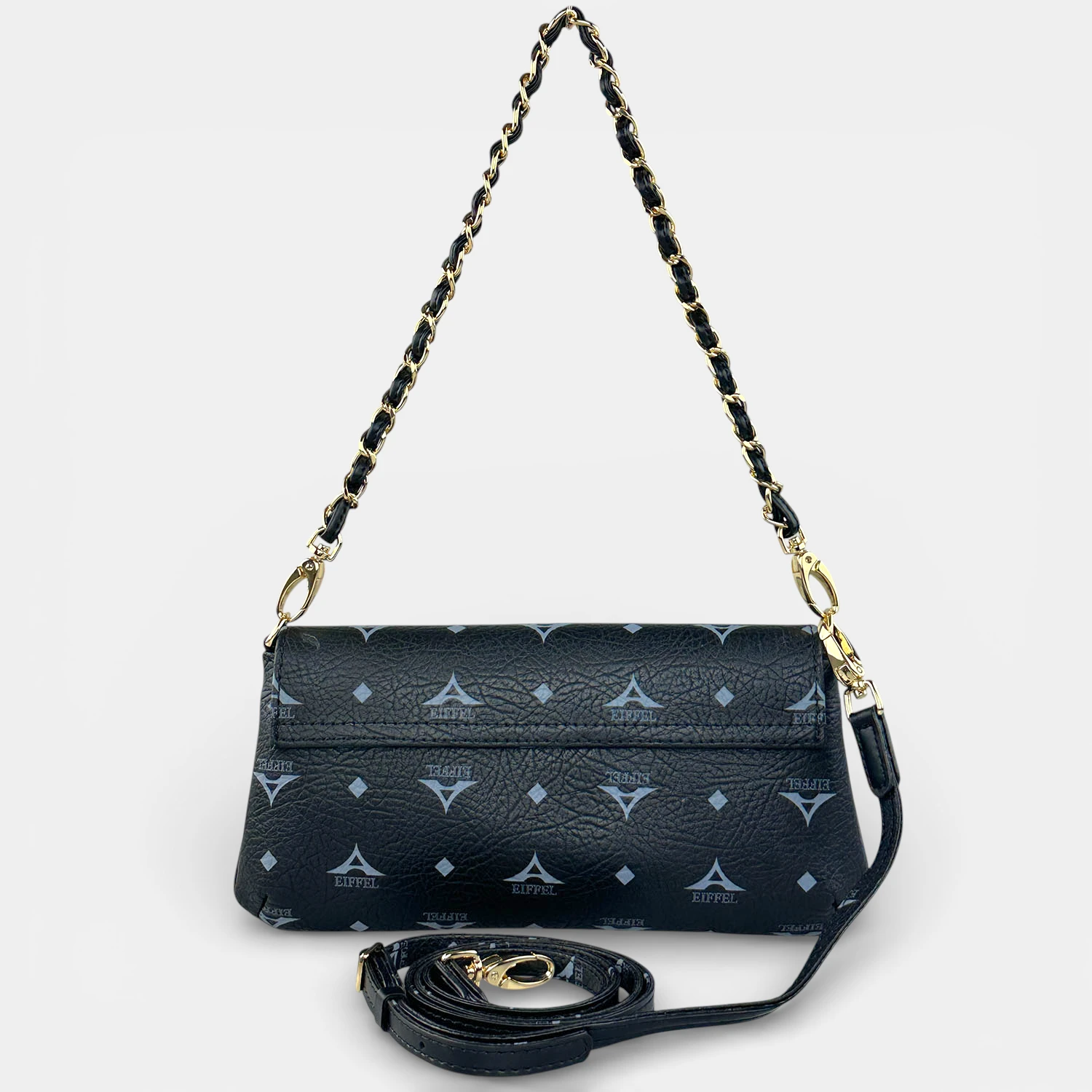 Τσάντα γυναικεία ώμου χιαστί La Tour Eiffel μαύρη με πλεκτή αλυσίδα