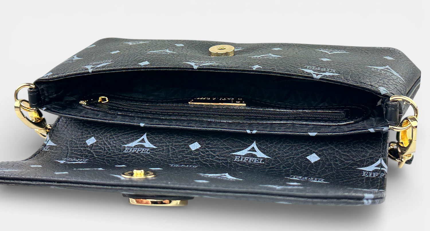 Τσάντα γυναικεία ώμου χιαστί La Tour Eiffel μαύρη με πλεκτή αλυσίδα