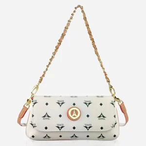 Τσάντα γυναικεία ώμου χιαστί La Tour Eiffel εκρού με πλεκτή αλυσίδα