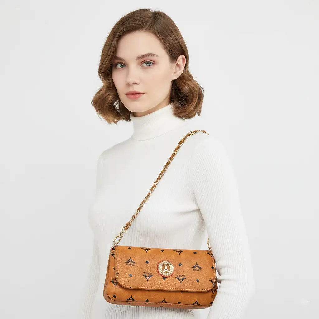 Τσάντα γυναικεία ώμου χιαστί La Tour Eiffel ταμπά με πλεκτή αλυσίδα