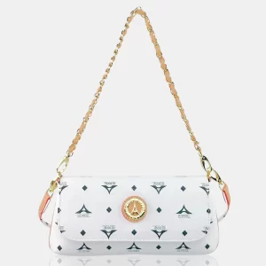 Τσάντα γυναικεία ώμου χιαστί La Tour Eiffel λευκή με πλεκτή αλυσίδα