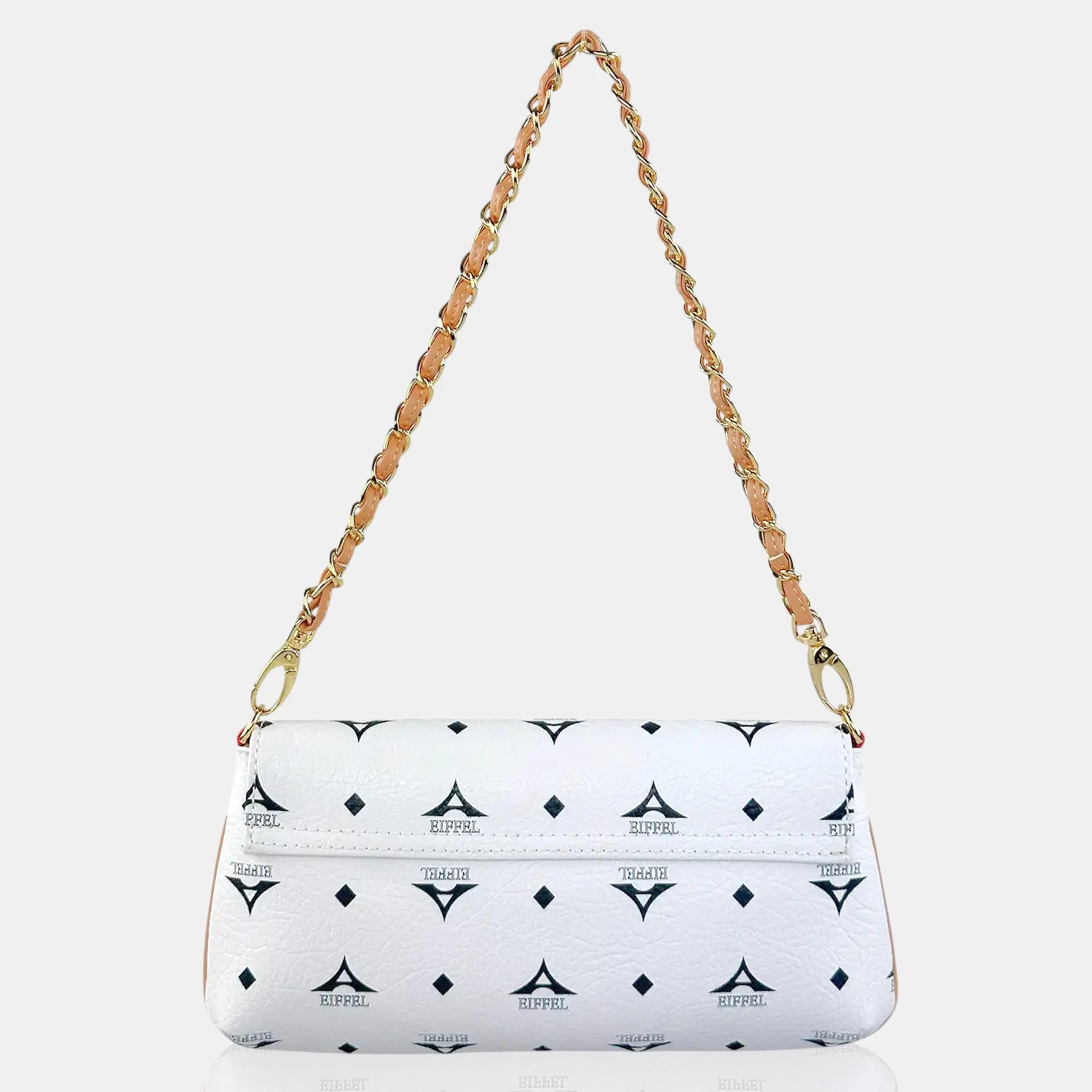 Τσάντα γυναικεία ώμου χιαστί La Tour Eiffel λευκή με πλεκτή αλυσίδα