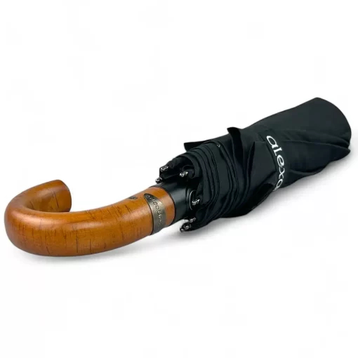 Μαύρη Αυτόματη Σπαστή Ομπρέλα Open/Close με Ξύλινη Λαβή 4149-01