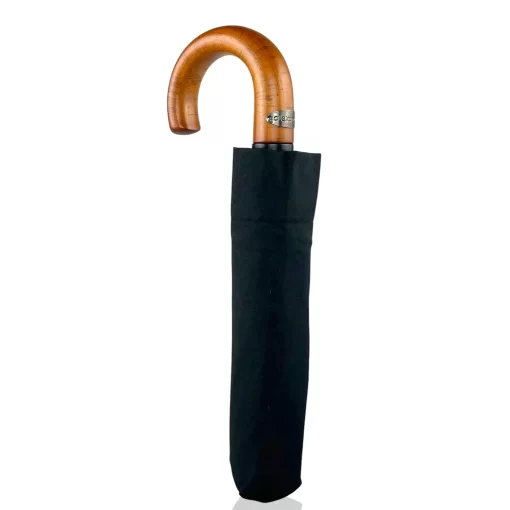 Μαύρη Αυτόματη Σπαστή Ομπρέλα Open/Close με Ξύλινη Λαβή 4149-01