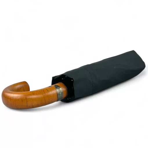 Μαύρη Αυτόματη Σπαστή Ομπρέλα Open/Close με Ξύλινη Λαβή 4149-01