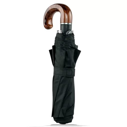 Μαύρη Αυτόματη Σπαστή Ομπρέλα Open/Close με Ξύλινη Λαβή 4165-01