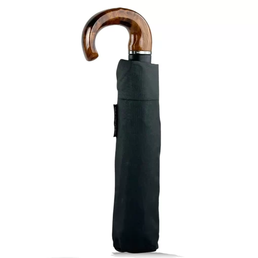 Μαύρη Αυτόματη Σπαστή Ομπρέλα Open/Close με Ξύλινη Λαβή 4165-01