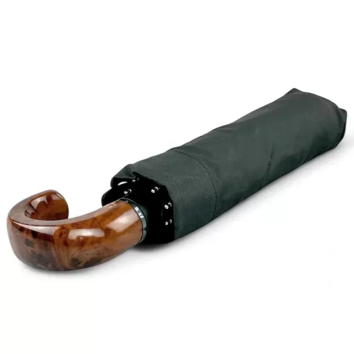 Μαύρη Αυτόματη Σπαστή Ομπρέλα Open/Close με Ξύλινη Λαβή 4165-01