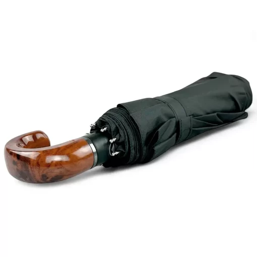 Μαύρη Αυτόματη Σπαστή Ομπρέλα Open/Close με Ξύλινη Λαβή 4165-01