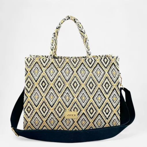 Γυναικεία Ψάθινη Τσάντα Χειρός Verde 48-0283 Μαύρο