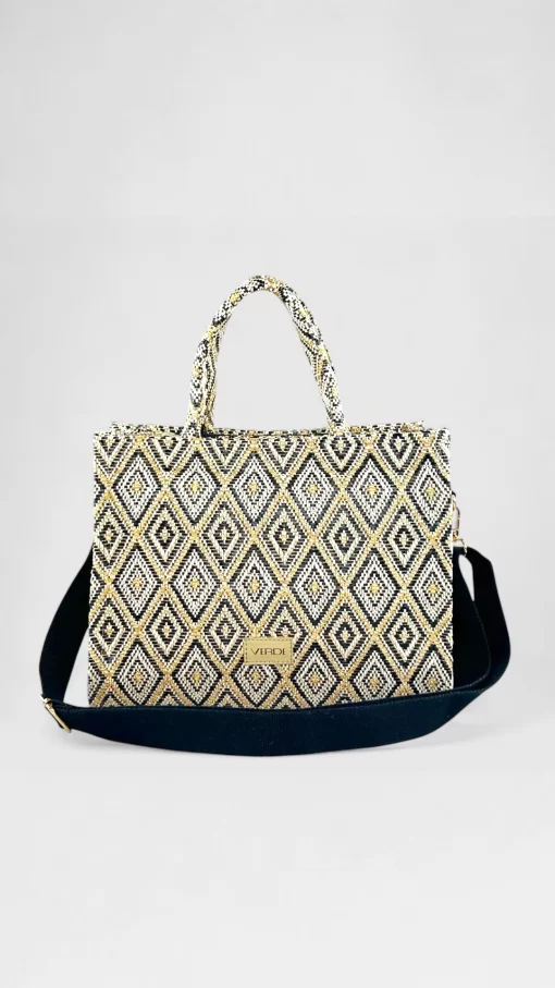 Γυναικεία Ψάθινη Τσάντα Χειρός Verde 48-0283 Μαύρο