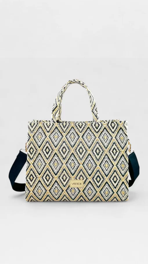 Γυναικεία Ψάθινη Τσάντα Χειρός Verde 48-0283 Μαύρο