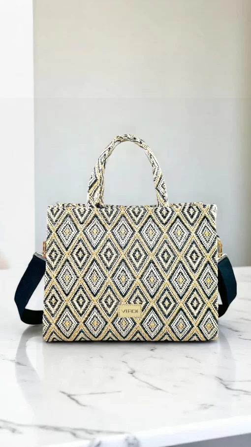 Γυναικεία Ψάθινη Τσάντα Χειρός Verde 48-0283 Μαύρο