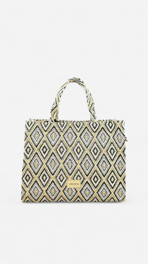 Γυναικεία Ψάθινη Τσάντα Χειρός Verde 48-0283 Μαύρο