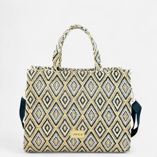 Γυναικεία Ψάθινη Τσάντα Χειρός Verde 48-0283 Μαύρο