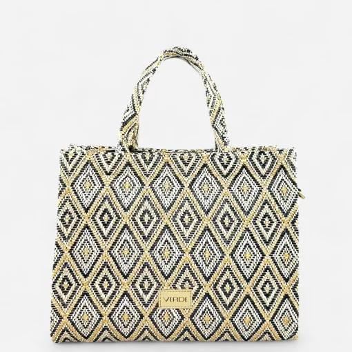 Γυναικεία Ψάθινη Τσάντα Χειρός Verde 48-0283 Μαύρο