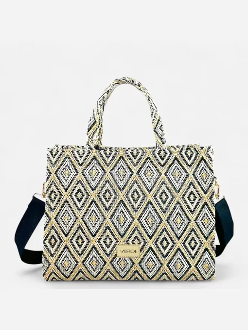 Γυναικεία Ψάθινη Τσάντα Χειρός Verde 48-0283 Μαύρο