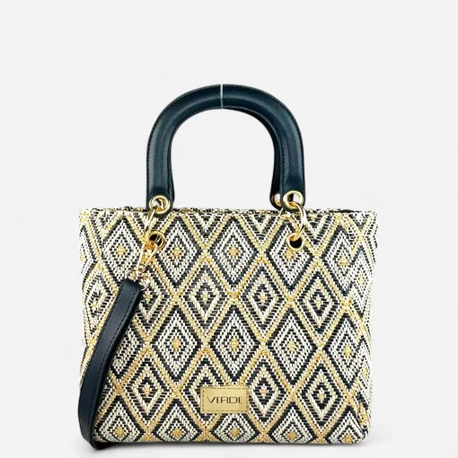 Γυναικεία Ψάθινη Τσάντα Χειρός Verde 48-0284 Μαύρο