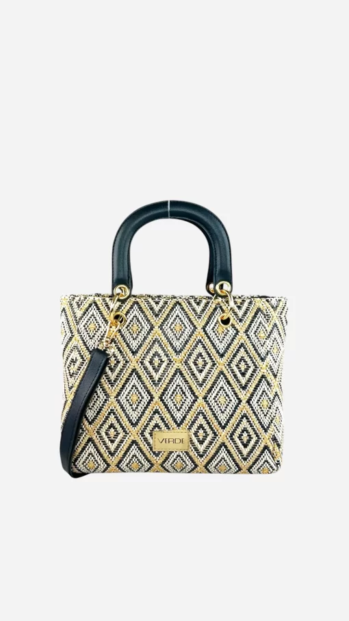 Γυναικεία Ψάθινη Τσάντα Χειρός Verde 48-0284 Μαύρο