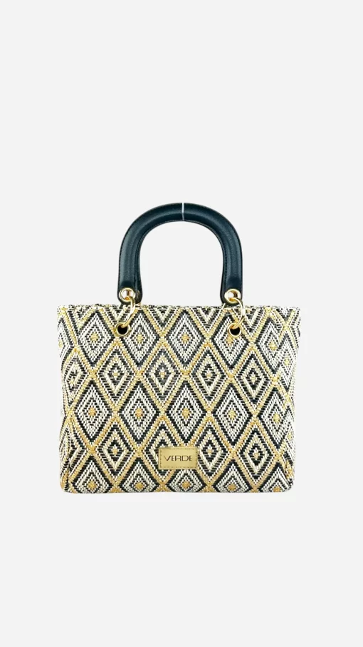 Γυναικεία Ψάθινη Τσάντα Χειρός Verde 48-0284 Μαύρο