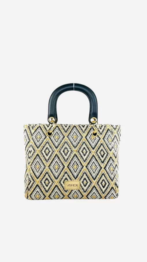 Γυναικεία Ψάθινη Τσάντα Χειρός Verde 48-0284 Μαύρο