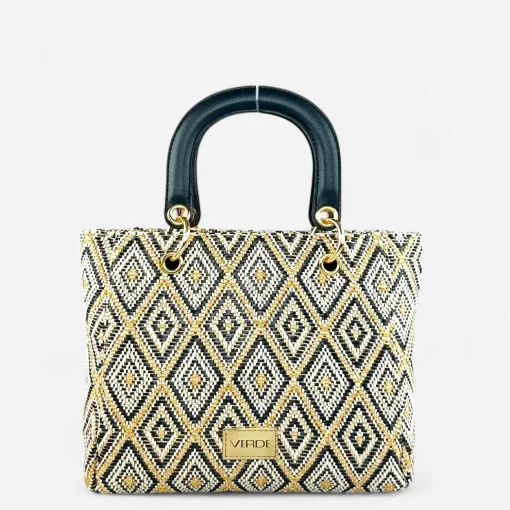 Γυναικεία Ψάθινη Τσάντα Χειρός Verde 48-0284 Μαύρο