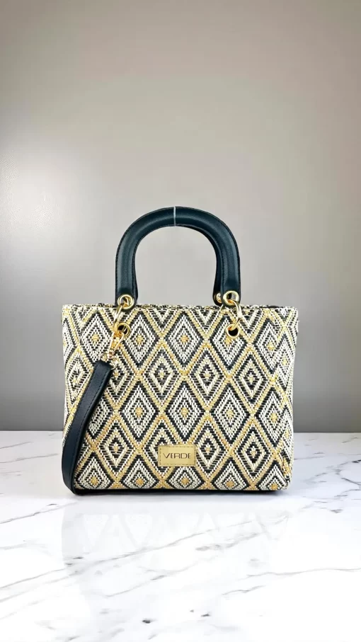 Γυναικεία Ψάθινη Τσάντα Χειρός Verde 48-0284 Μαύρο