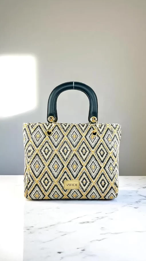 Γυναικεία Ψάθινη Τσάντα Χειρός Verde 48-0284 Μαύρο