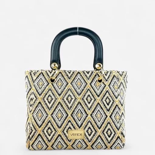 Γυναικεία Ψάθινη Τσάντα Χειρός Verde 48-0284 Μαύρο