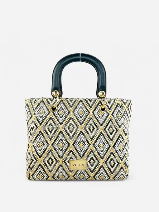 Γυναικεία Ψάθινη Τσάντα Χειρός Verde 48-0284 Μαύρο