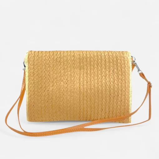 Γυναικεία Ψάθινη Τσάντα Φάκελος Verde 48-0289 Μαύρο