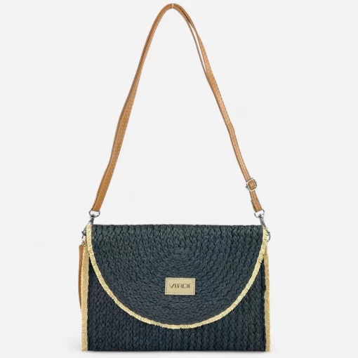 Γυναικεία Ψάθινη Τσάντα Φάκελος Verde 48-0289 Μαύρο