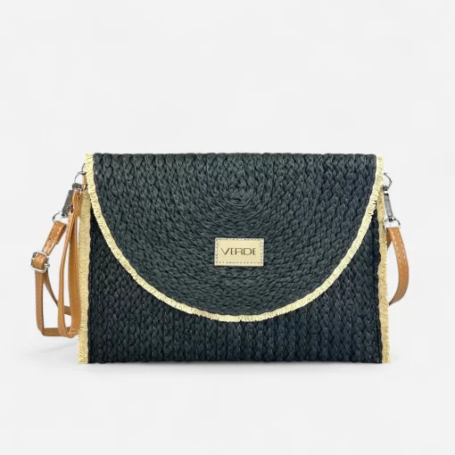 Γυναικεία Ψάθινη Τσάντα Φάκελος Verde 48-0289 Μαύρο